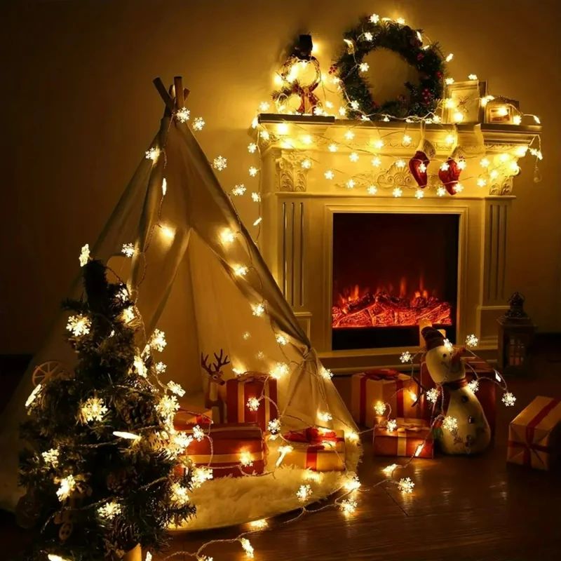 1pc LED Christmas Snowflake String Light Indoor Hanging Decorative Light Fairy Atmosphere Lamp for Wedding Party Battery Box/USB