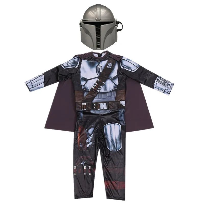 New Kids Classic Mandalorian Costume Set Star Wars Warrior Armor Jumpsuit with Helmet & Cape Boys Halloween Cosplay Dress Up