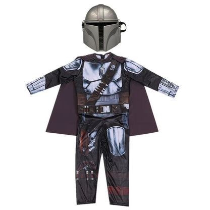 New Kids Classic Mandalorian Costume Set Star Wars Warrior Armor Jumpsuit with Helmet & Cape Boys Halloween Cosplay Dress Up