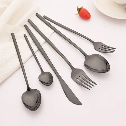 4Pcs Black Gold Dinnerware Tableware Set Mirror Stainless Steel Cutlery Kitchen Knife Fork Spoon Restaurant Wedding Flatware Set