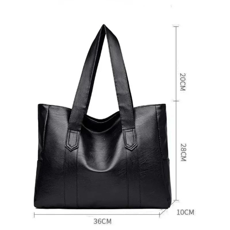 Female Big Soft Leather Satchel Bag Classic Solid Color Simple Casual Large Capacity Tote Single Shoulder Bag Purses and Handbag