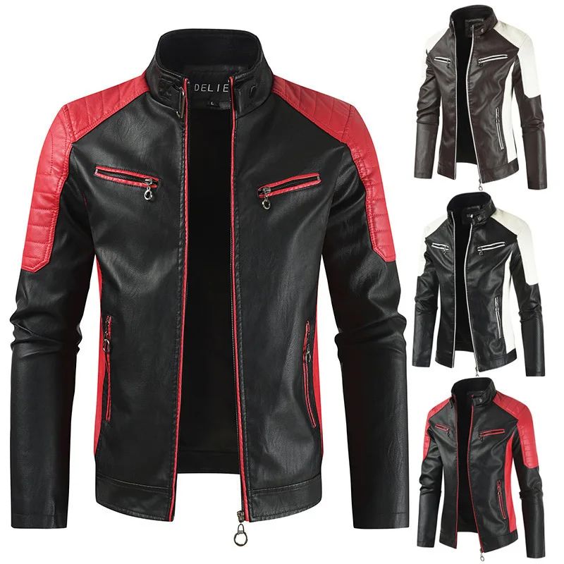 Fashionable Men's Biker Leather Jacket 2025 New Zipper Stand Collar Fleece Lined Casual PU Leather Coat Regular Fit Chinese Orig