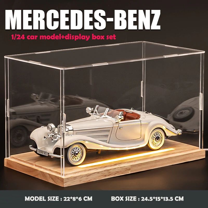 Simulação 1/24 Escala Benz 500K 1936 Clássico Modelo Carro Vintage Com Caixa de Exibição Presente de Aniversário Menino Coleção Miniatura Carro