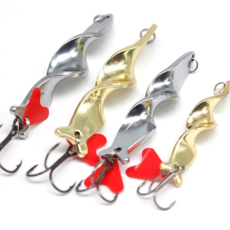 1PC Trolling Spinning Espiral Long Cast Colheres Isca de Pesca Girador 7g10g14g21g28g Parafuso Rotação Jigbait de Metal Lantejoulas de Coração Vermelho