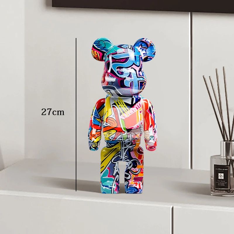 Estátua Urso Graffiti 27cm Bloco Tinta Urso Decoração Enfeites de Resina para Desktop Decoração de Casa Sala de Estar Urso Escultura de Chão Presentes