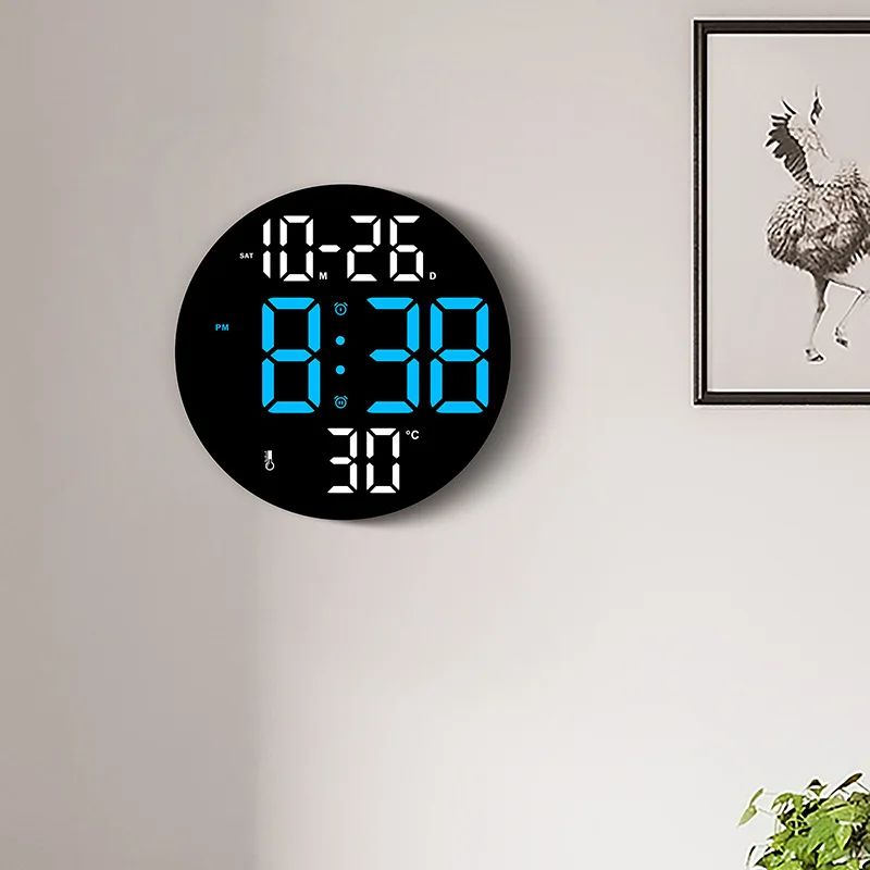 10inch LED Large Digital Wall Clock with Dual Alarms Calendar and Temperature Display Brightness Adjustable Countdown Home Clock