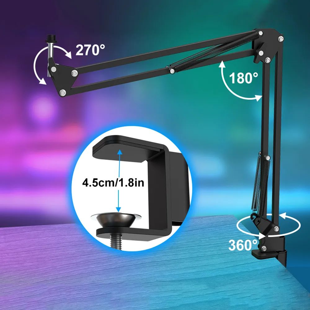 Microfone condensador cardioide profissional Haomuren USB para podcast, streaming, PC, estúdio, kit com braço articulado para gravação no YouTube