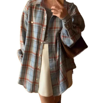 Early Autumn New Style Loose Long Sleeve Shirt Women's Polo Collar Button down Striped Korean Ins Lazy Style Fashionable Women's