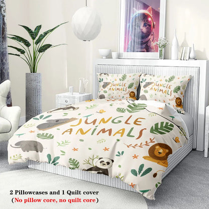 3pcs Cartoon Animal Park Theme Printed BeddingSet,For Bedroom, Guest Room (1*Duvet Cover + 2*Pillowcase, NO Core)