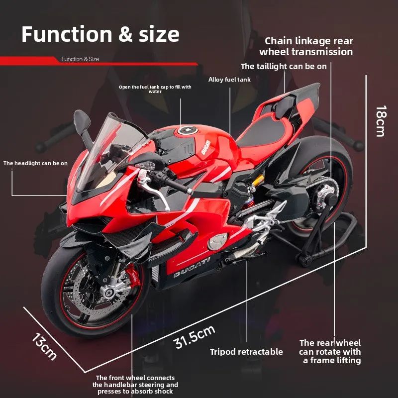 Spray de Fundição 1:6 Ducati V4 Moto Liga Modelo Coleção Miniatura Voiture Ornamento Namorado Presente Decoração de Casa Brinquedo Veículo