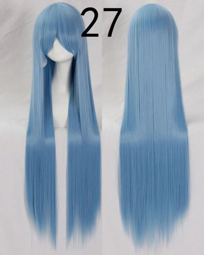 Pink 100Cm Long Staight Cosplay Wig Heat Resistant Synthetic Hair Anime Party wigs 42 color Colourful White