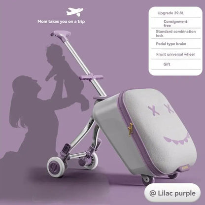 Mala de Viagem Infantil Trolley Acoplável em Avião com Rodas Giratórias Bagagem de Passeio e Andador de Bebê Dobrável