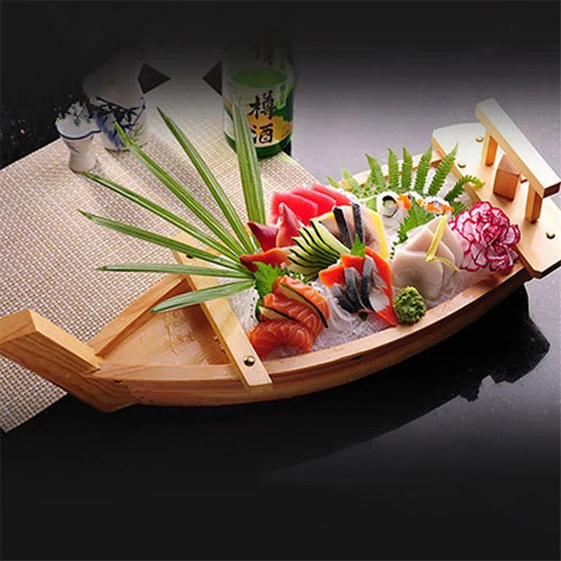 Barcos de Sushi Grande Culinária Japonesa de 40cm a 90cm Bandeja de Sashimi Variado Prato Frio Ferramenta para Frutos do Mar Madeira Restaurante Feito à Mão navio