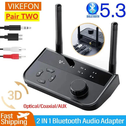 Bluetooth 5.3 Audio Transmitter Receiver Wireless Music Adapter Pair 2 Devices BT 5.0 3.5mm Aux Jack RCA For TV Car PC Headphone