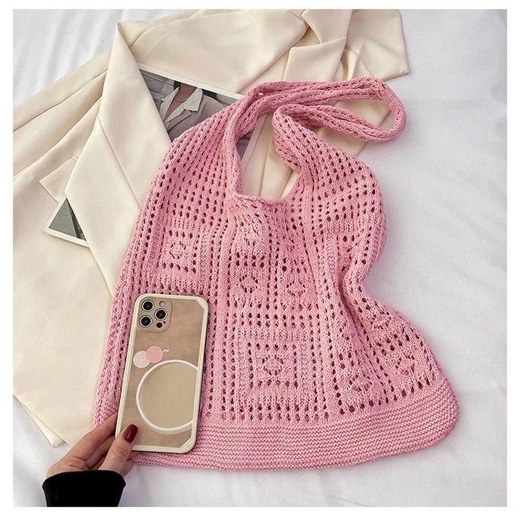 Bohemian Crochet Tote Bag for Women Handwoven Macrame Shoulder Bag with Hollow Knit Design Elegant Christmas Gift for Her, Beach