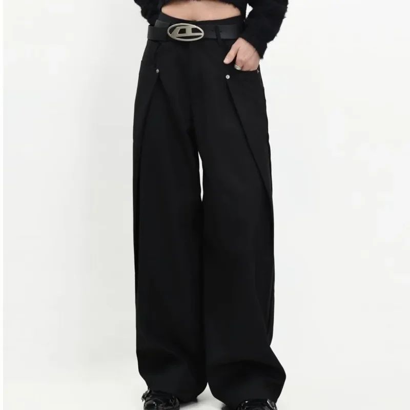 American Style High Waist Draped Suit Pants Women's Spring Autumn Loose Trendy Versatile Wide Leg Casual Floor Length Straight L