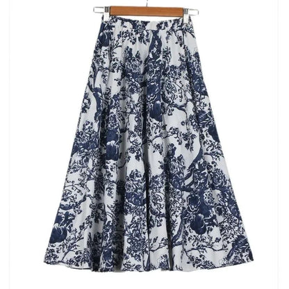 Cotton Linen Skirts for Women Fashion Casual Bohemian Y2k Print Long Skirt Summer Vintage Maxi Bottom Saias Woman Clothes Faldas