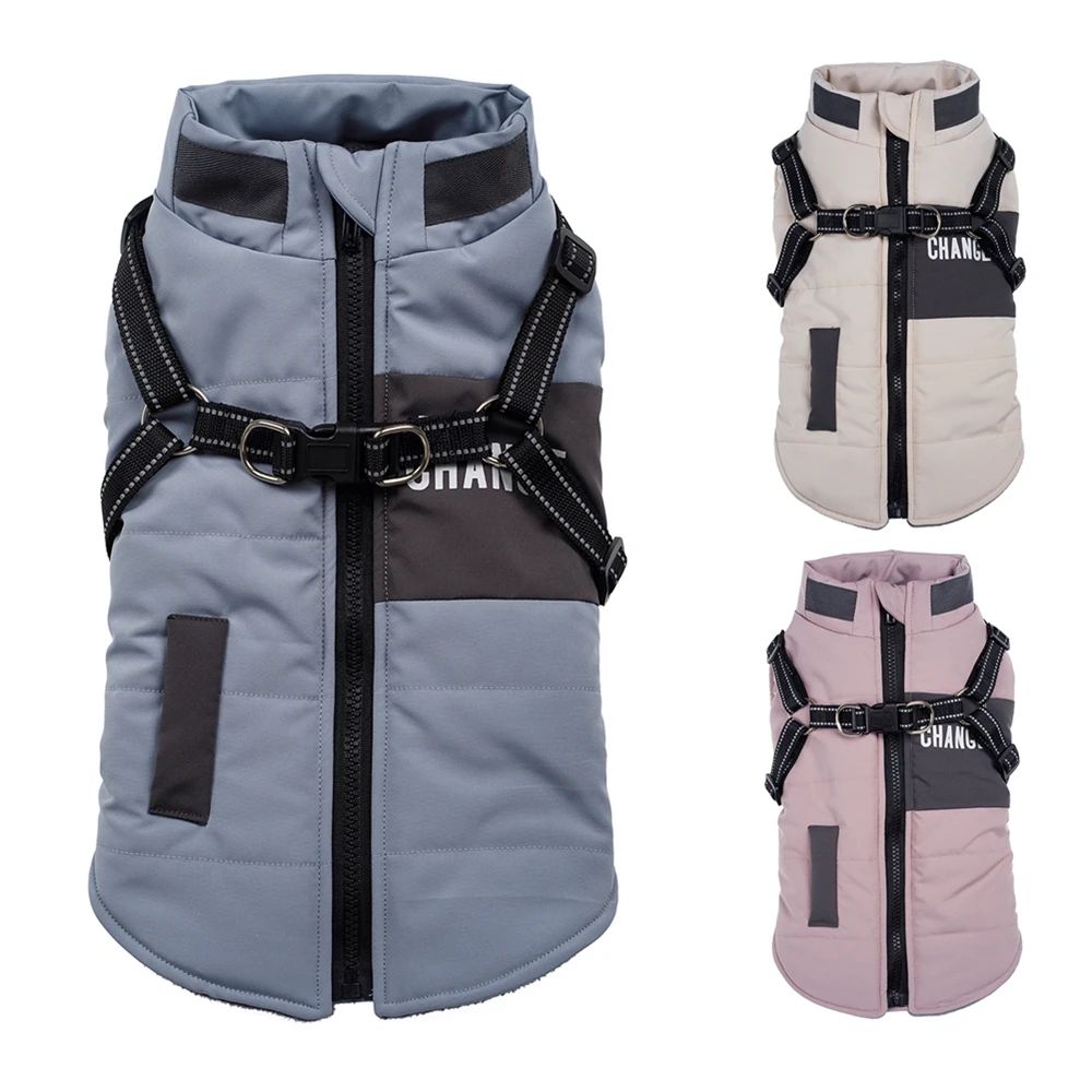 Casaco Quebra-Vento para Cães com Colete e Dois Anéis em D Jaqueta para Cães Casaco com Capuz Quente Roupa Quente para Cães