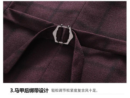 Suit (blazer+vest+pants) Man Fashion Business British Grid Trend Style Casual Hosting Slim Wedding Work Conjunto Hombre