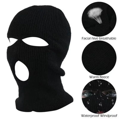 Men's Winter Knitted Balaclava, Windproof Ski Mask, Warm Wool Motorcycle Hat