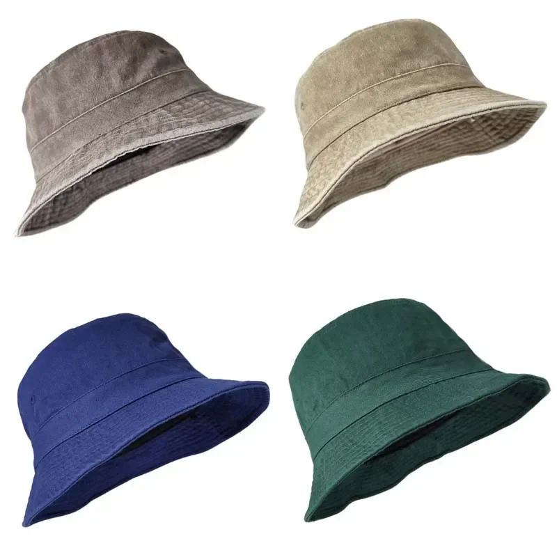 2025 Coreano Boné Pescador Jeans Lavado Cabeça Grande Masculino Chapéu de Sol Algodão Tamanho Grande 64cm Bob Panamá Unissex Tamanho Grande Boné de Pescador