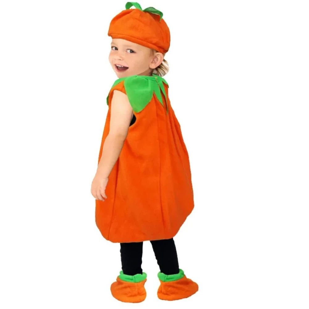 Kids Romper Costume Pumpkin Halloween Cosplay Party Boys Girls Stage Performance With Bags Holiday Clothing