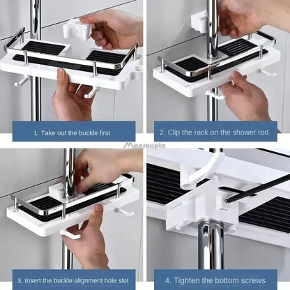 Organizador de armazenamento para chuveiro, sem perfuração, suporte para chuveiro de elevação, suporte para sabonete, shampoo, bandeja, prateleiras de poste