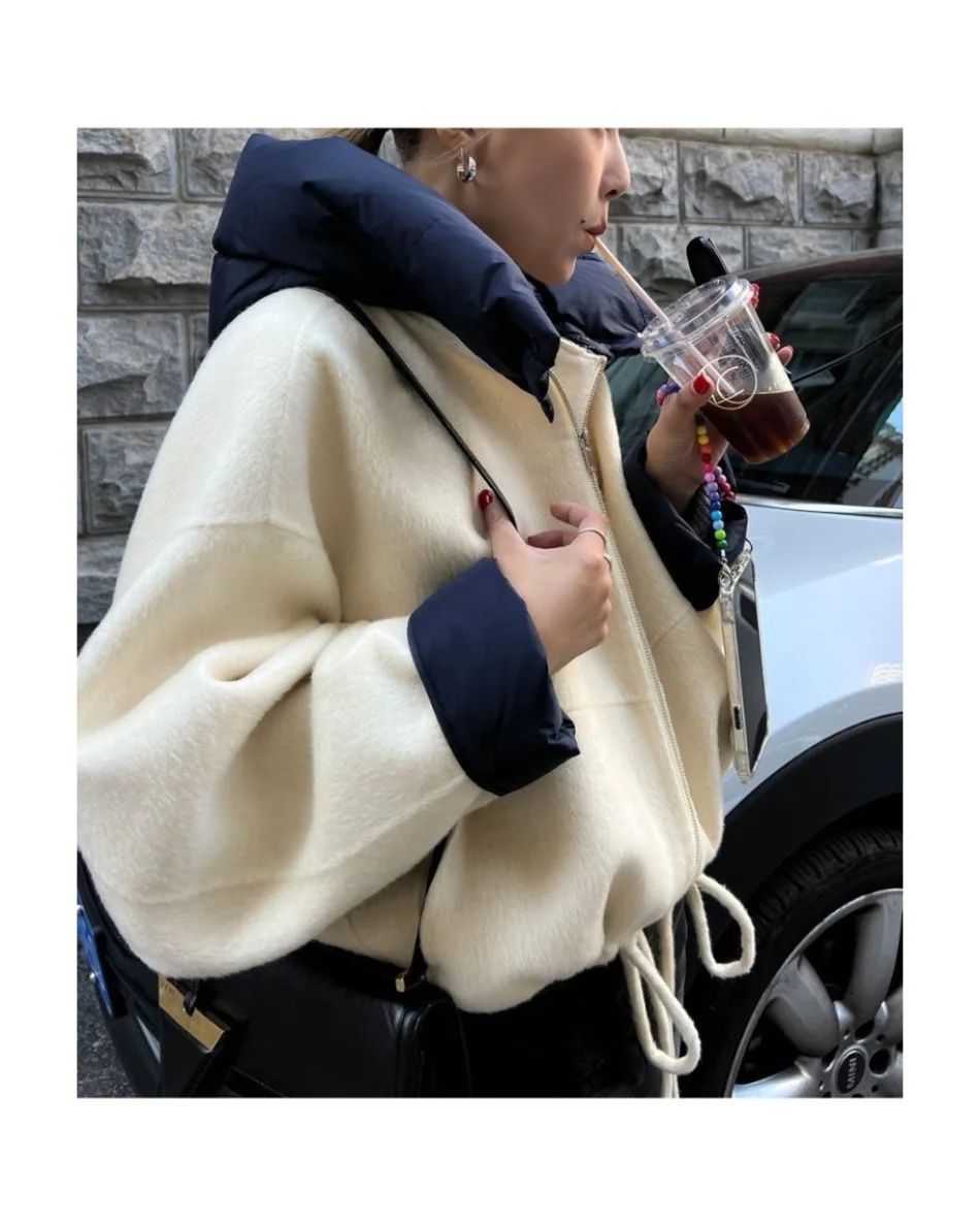 New Coats and Jackets Autumn Winter New Elegant Hooded Detachable Lace Up Short Woolen Coat Korean Fashion Casual Loose Jackets