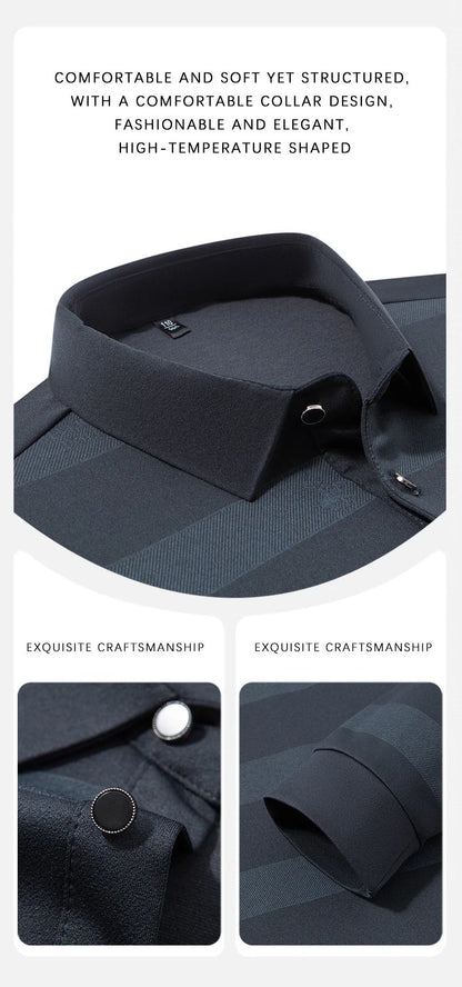 BROWON Elegant Mens Polo Shirts 2025 Spring Autumn Long Sleeve Lapel Collar Big Striped Pattern T-shirt Male New in Tops & Tees