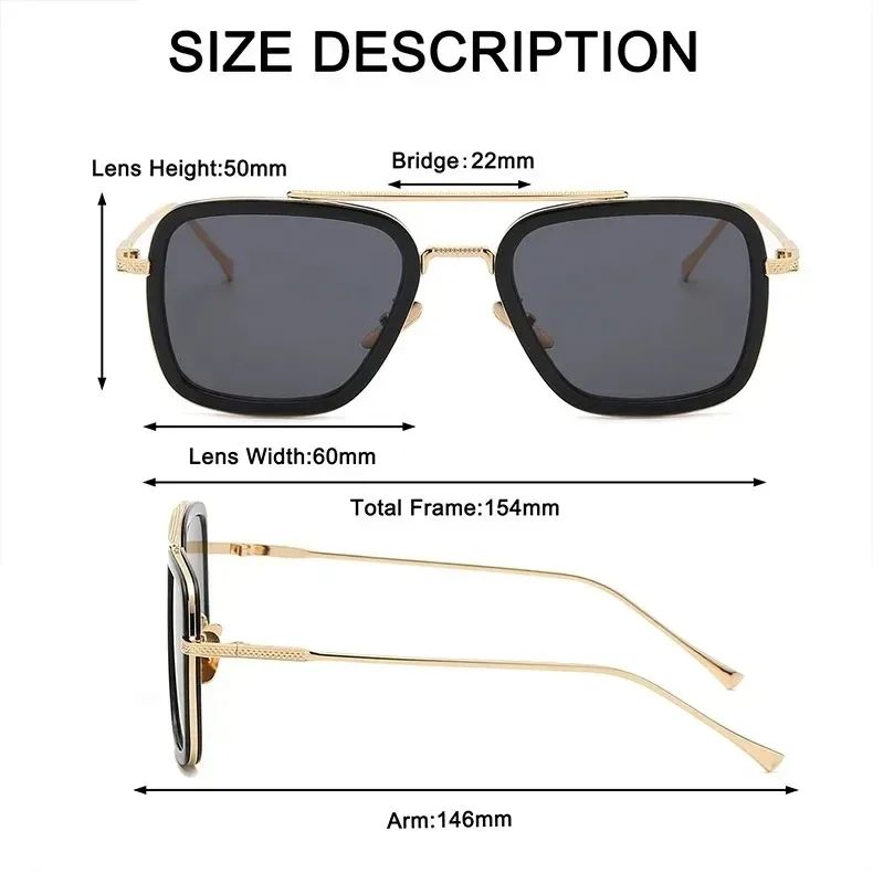 Tony Stark Sunglasses Iron Man Sun Glasses Vintage Square Metal Frames Men Sun Glasses Women's Driving Eyewear UV400 Glasses