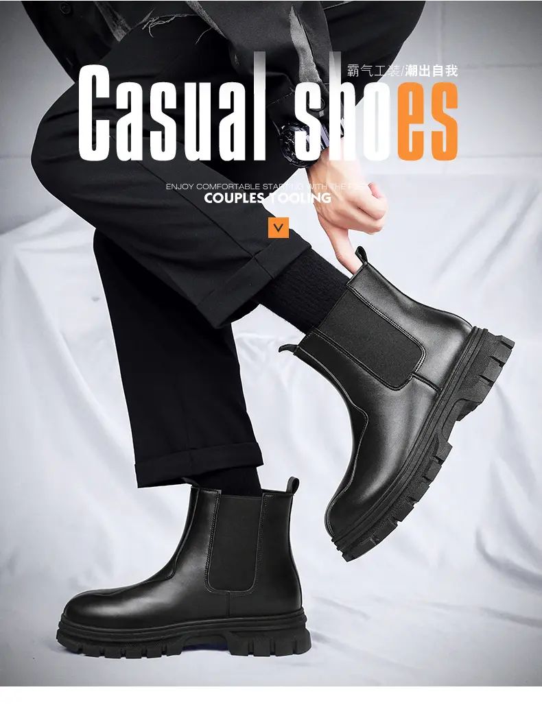 botas chelsea masculinas de luxo cano alto, sapatos de couro originais pretos da moda, bota plataforma de cowboy, bota chunky com cano longo elegante