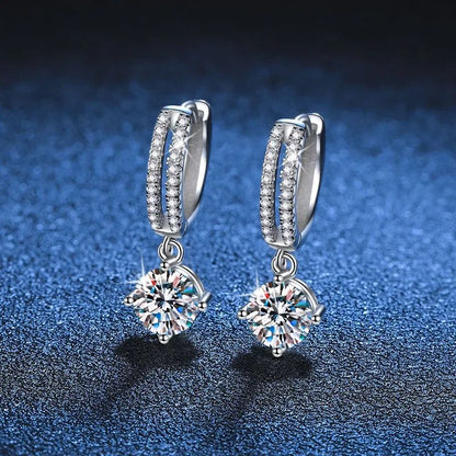 Brincos de Ouro Branco 14K AU585 Platina PT950 moissanite clássicos quatro garras cor D 1 quilate para mulheres
