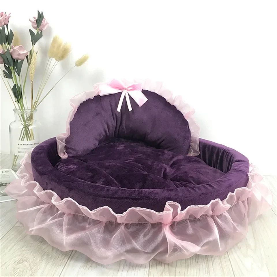 Cama para Pets em Renda Laço 3D Fantasia, Romântica, Destacável, Oval, para Cães, Sofá Macio, Ninho para Pets, Mobiliário de Casamento para Pets, 1 peça