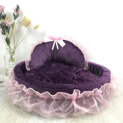 Cama para Pets em Renda Laço 3D Fantasia, Romântica, Destacável, Oval, para Cães, Sofá Macio, Ninho para Pets, Mobiliário de Casamento para Pets, 1 peça