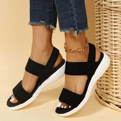 Women's Knit Elastic Cloth Wedge Sandals Slip On Lightweight Walking Sandals Women Plus Size Comfortable Summer Shoes Woman 2024
