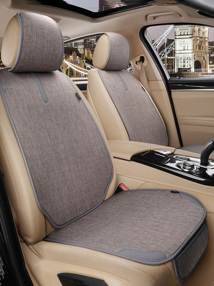 Car Seat Cover for Front Rear Universal Flax Car Seat Cushion Protector Pad Mat Non Slide Auto Four Season Pad Auto Interior