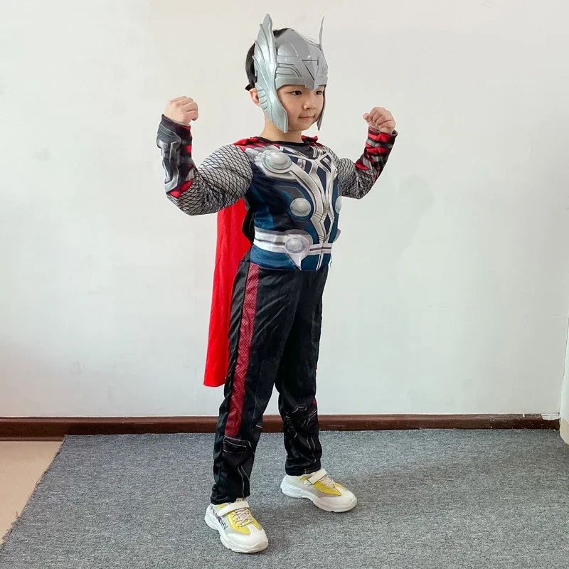 Halloween Carnival Clothes for Men's Thor Muscle Costume Superhero Thor Cosplay Muscle Costume Jumpsuit Mask