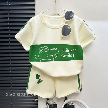 2Pcs Cartoon Bear Children Short Sleeve Shorts Sets Summer Kids Clothes Boy Girl Baby Thin Cotton Tee Tracksuits Fashion Outfits