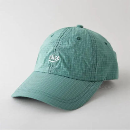 SS25 Korean Baseball Cap with Letter Embroidery & Gingham, Quick-Dry Minimalist Casual Unisex Hat for Daily Use