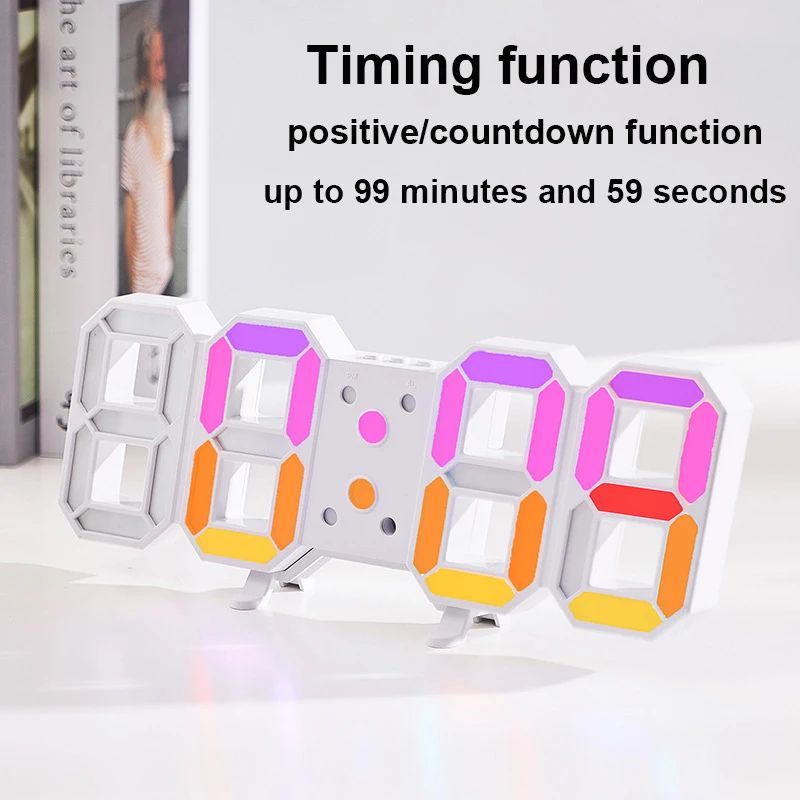 3D LED Digital Wall Clock RGB Modern Design Living Room Decor Date/Temperature Table Alarm Nightlight Brightness Desktop Clocks