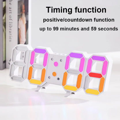 3D LED Digital Wall Clock RGB Modern Design Living Room Decor Date/Temperature Table Alarm Nightlight Brightness Desktop Clocks