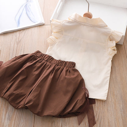 Girls Set Baby Summer Clothes New  Bow Top + Shorts 2 Piece Set Children Clothes Girl