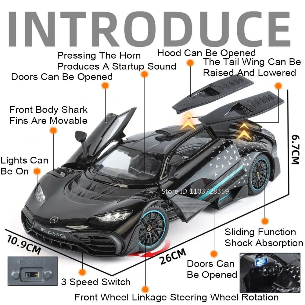 1:18 UM GT Miniatura Sports Car Modelo Brinquedos Liga Diecast Supercarros Som Luz Portas Abertas Absorção de Choque para Presentes Infantis