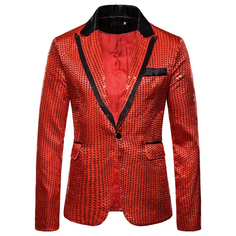New Fashion Black Sequin Mens Shiny Suit Jacket One Button Blazer For Male Nightclub Singers Stage Dress Blazers Chaqueta Hombre