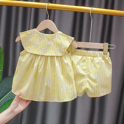 Summer Clothes Sets Girls Cute Fruit Cotton Girls Plaid Sweet Princess 2pcs Suit Children's Clothing Baby Clothes Girls 0-24M