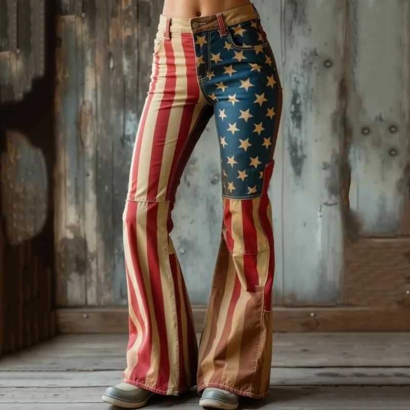 Women's Floral Embroidered High Waist Flared Jeans Vintage Boho Wide Leg Denim Pants for Party and Daily Outfits