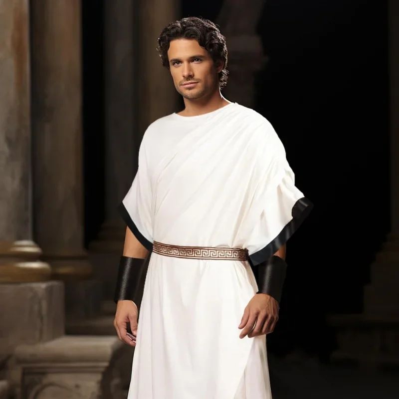 Greek Toga Costume For Men Roman Halloween Dionysus Costume With Wristband Adult Halloween Party King Gladiator Clothing Suit
