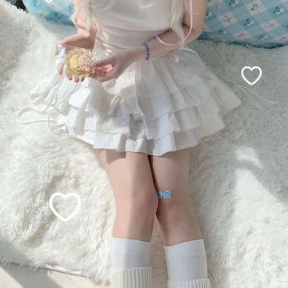 Summer White Mini Skirts Women Lace Patchwork Sweet A-line Slim High Street Bow Korean Fashion Y2k Skirt Harajuku Streetwear Ins