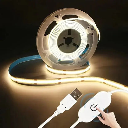 5V USB COB LED Light Strip Linear Touch Dimmable Flexible Diode Tape Home Christmas Lights TV Mirror Backlight Room Decoration