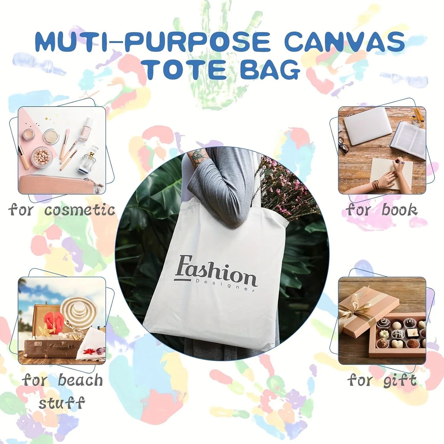 Pacote com 6 Sacolas Reutilizáveis em Branco para DIY - Laváveis, Ideais para Projetos de Transferência de Calor/Sublimação, Compras e Afazeres